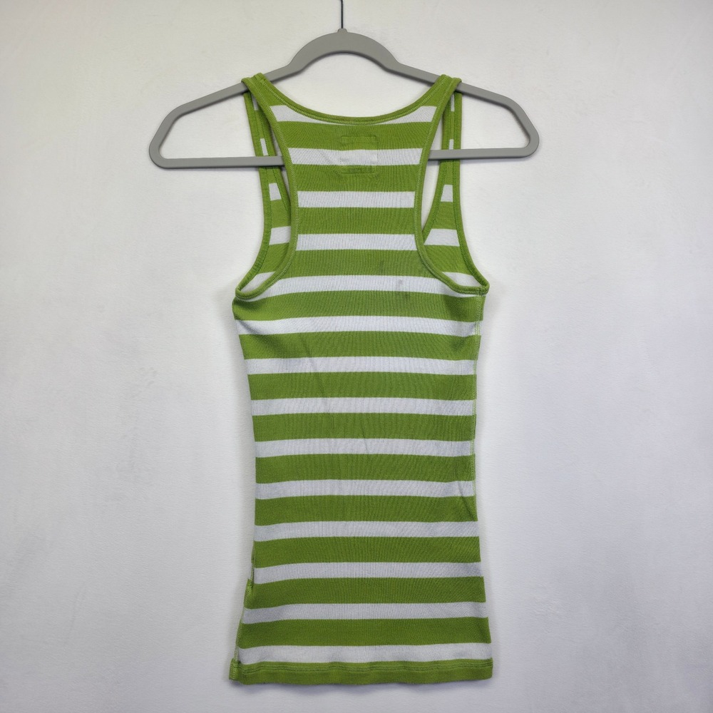 Y2K Hollister Tank Top Women L Green White Striped Knit Ribbed Racerback Stretch - Picture 3 of 14